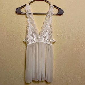 White Lace and Silk Baby Doll Lingerie